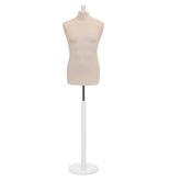 Display Guru Male Dressmakers Tailors Dummy Mannequin, Cream Torso Bust with White Wood Round Base Stand